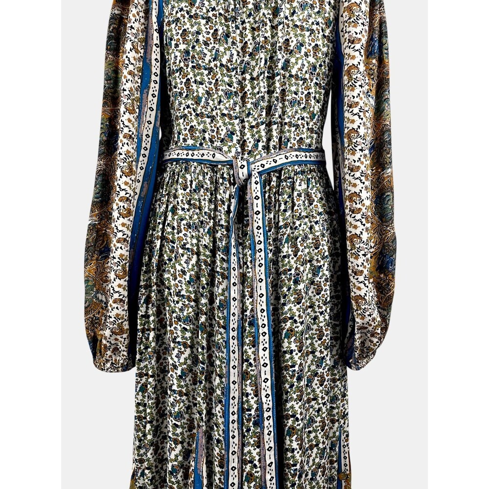 Free People Happy Feelings Maxi Dress Boho Prairie Floral Tassels Border Print S - Picture 6 of 16